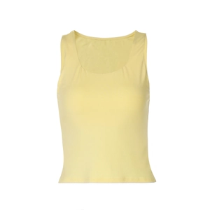 Dettaglio della trama del top a canotta giallo chiaro slim fit in maglia a coste