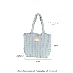 Detailed size chart showing the light blue bubble tote bag dimensions 40x32x14cm