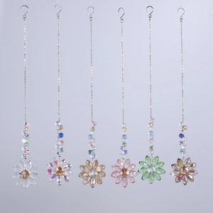 Set of 6 AB crystal flower suncatchers with rainbow prisms for garden and home decor