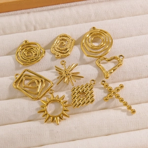 Set of nine irregular 14K gold-plated stainless steel pendants for DIY jewelry making