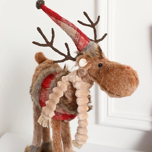 Nordic reindeer plush decor with red plaid hat and cozy scarf for Christmas display