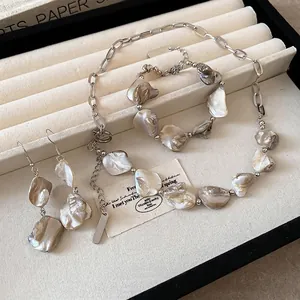 Set Collana Bracciale Orecchini Lega Conchiglia Cucitura Catena Asimmetrica Stile Barocco Retrò Francese Gioielli Eleganti Donna