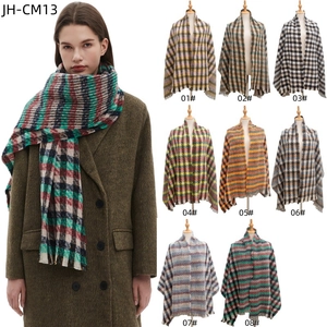 Women winter plaid scarf and shawl with tassels in various color patterns
