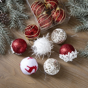Christmas Tree Ball Ornaments Glitter Foam Plush Reindeer Pattern Hanging Decor Festive Holiday Party Accessory
