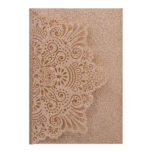 Rose gold glitter laser cut lace wedding invitation with intricate mandala pattern