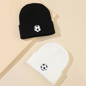 Beanie Hat Acrylic Knit Warm Winter Outdoor Sports Casual Football Embroidery Cuffed Cap For Men Women Solid Soft