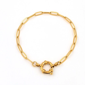 Bracelet chaîne trombone en acier inoxydable plaqué or 18K avec fermoir à ressort