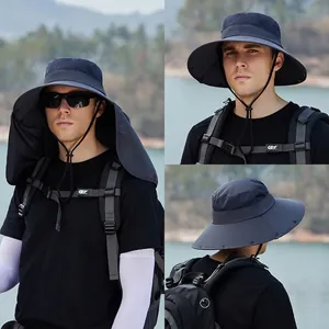 Chapeau De Soleil Polyester Large Bord Protection Nuque Respirant Extérieur Pêche Randonnée Sport Bob Pour Hommes