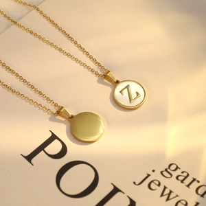 Minimalist 18K gold stainless steel necklace with round shell letter Z pendant