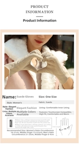 Suede glove size guide and measurement chart for women's touch screen winter gloves