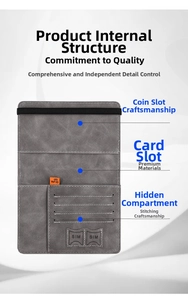 Grey PU leather passport holder wallet with card slots, hidden compartment and RFID blocking.