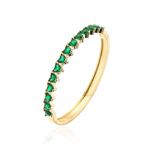 Elegant 18K gold-plated open bangle with green heart-shaped cubic zirconia stones