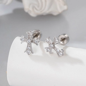 Cross Ear Cartilage Stud Earring Titanium Steel Copper Micro Pave Cubic Zirconia Screw Back Gothic Punk Jewelry Unisex