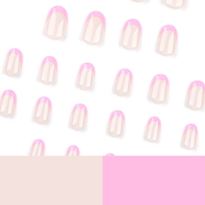 Short round French press-on nails in rose pink glossy finish with 24 multi-size pieces