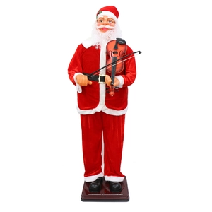 Musical 1.8m electric Santa Claus playing violin in classic red velvet suit for Christmas