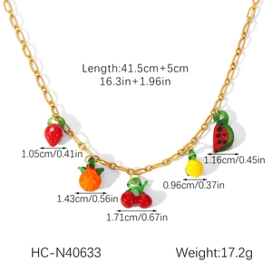 Detailed size specifications for fruit pendant necklace with exact measurements in cm and inch