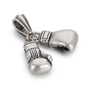 Pendentif gants de boxe en acier inoxydable argent vieilli avec finition rétro