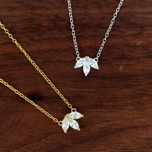 S925 sterling silver clover necklace with marquise zircon in gold and silver finishes
