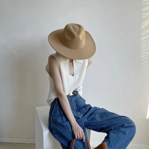 Chapeau Fedora À Bord Large Vintage Mélange Coton Polyester Style Français Britannique Jazz Capeline Hommes Femmes