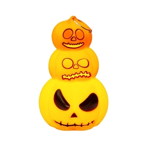 Three-tier glowing Halloween pumpkin lantern decoration with top hanging ring on white background