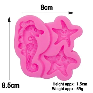 Molde de silicona rosa con formas de caballito y estrella de mar para decorar pasteles