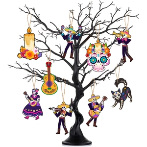 Day Of The Dead Hanging Tags Paper Colorful Skeleton Musician Guitar Patterns Outdoor Yard Tree Decoration Party Banner
