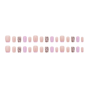 Kurze eckige Lavendel und Rosa Aurora Schmetterling Kunstnägel mit French Tips 24Stk