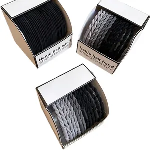 Coffret d'élastiques à cheveux tressés noirs et gris pour queue de cheval haute