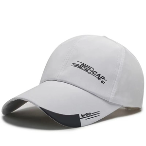 White silk fabric baseball cap with black sports fashion printing and long sunshade brim