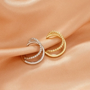 Double layered gold and silver geometric ear cuffs without piercing on silk fabric