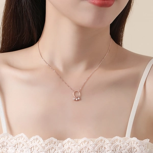 925 Sterling Silver Dreamcatcher Necklace with Rose Gold Ring and Three Zirconia Drops
