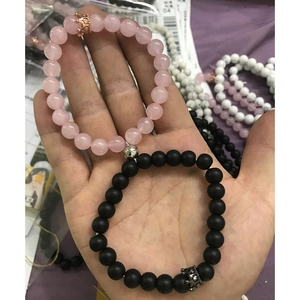 8mm stone bead couple bracelets with magnetic attraction and pink black crown pendants