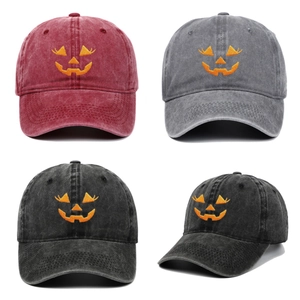 Halloween Pumpkin Embroidery Baseball Cap Washed Cotton Vintage Adjustable Dad Hat Sunshade Outdoor Unisex Festive