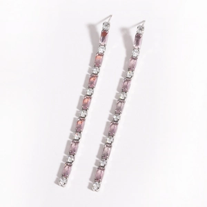 Elegant 18K gold plated tassel drop earrings with pink and white cubic zirconia crystals