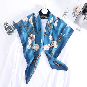 Elegant Floral Print Square Scarf Satin Twill Hair Satin Headscarf For Women Fashion Hijab Neck Wrap