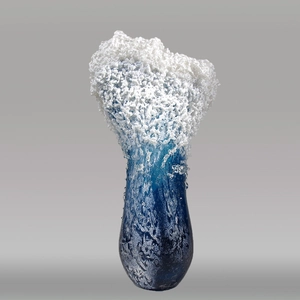 Artistic wave resin vase with deep blue gradient and sea foam texture for home decor