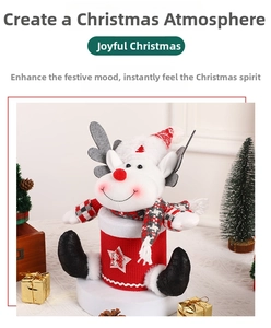Detailed close-up of a festive red reindeer storage container with soft plush textures