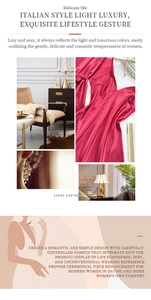 Detail view of luxurious rose red silk satin robe set with elegant v-neck and silky texture