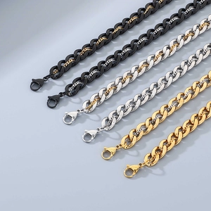 Cuban Link Bracelet Stainless Steel Double Layer Curb Chain Intertwined Hip Hop Street Style Adjustable Jewelry For Men Women
