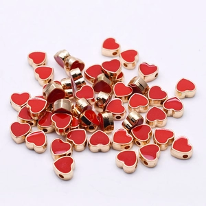 8mm double-sided heart charms with red enamel and gold finish for DIY jewelry making