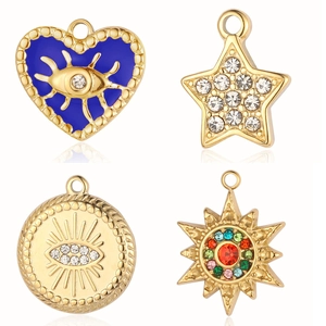 Edelstahl-Anhänger in Gold mit bösem Blick Herz Stern und Sonne Designs mit Kristallen