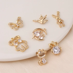 Zirconia Animal Charms For Jewelry Making Gold Plated Copper Cat Rabbit Butterfly Bear Owl DIY Crafting Pendants