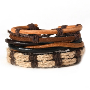 Handmade multilayer braided leather bracelet for men with retro woven cord elements