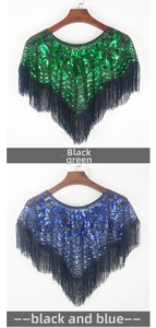 Gros plan d'un châle en maille avec motifs floraux à paillettes et franges à glands