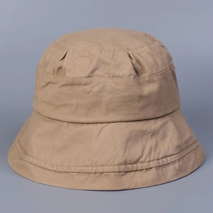 Women Washed Cotton Bucket Hat Sun Protection Breathable Solid Color Foldable Wide Brim Fisherman Cap Japanese Style