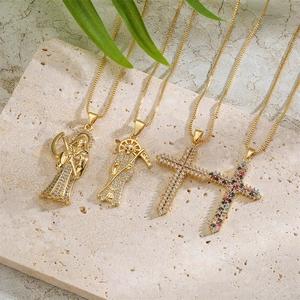 Collier Pendentif Faucheuse Santa Muerte Croix Plaqué Or Cuivre Zircone Multicolore Hip Hop Bijoux Pour Hommes Femmes