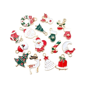 13-piece Christmas enamel pendant set featuring Santa, reindeer, and tree for DIY jewelry
