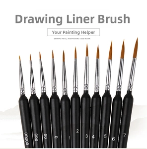 Set of 11 professional fine liner brushes with matte black handles and varied tip sizes