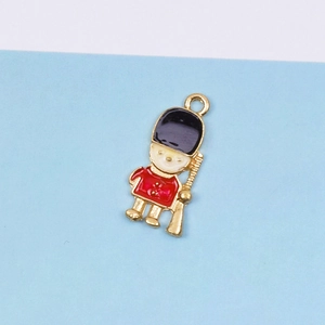 British Royal Guard soldier pendant charm in red and black enamel with gold trim