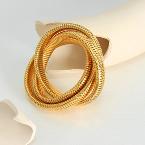 Elegant gold plated multi-layer spiral snake bangle in polished stainless steel for women